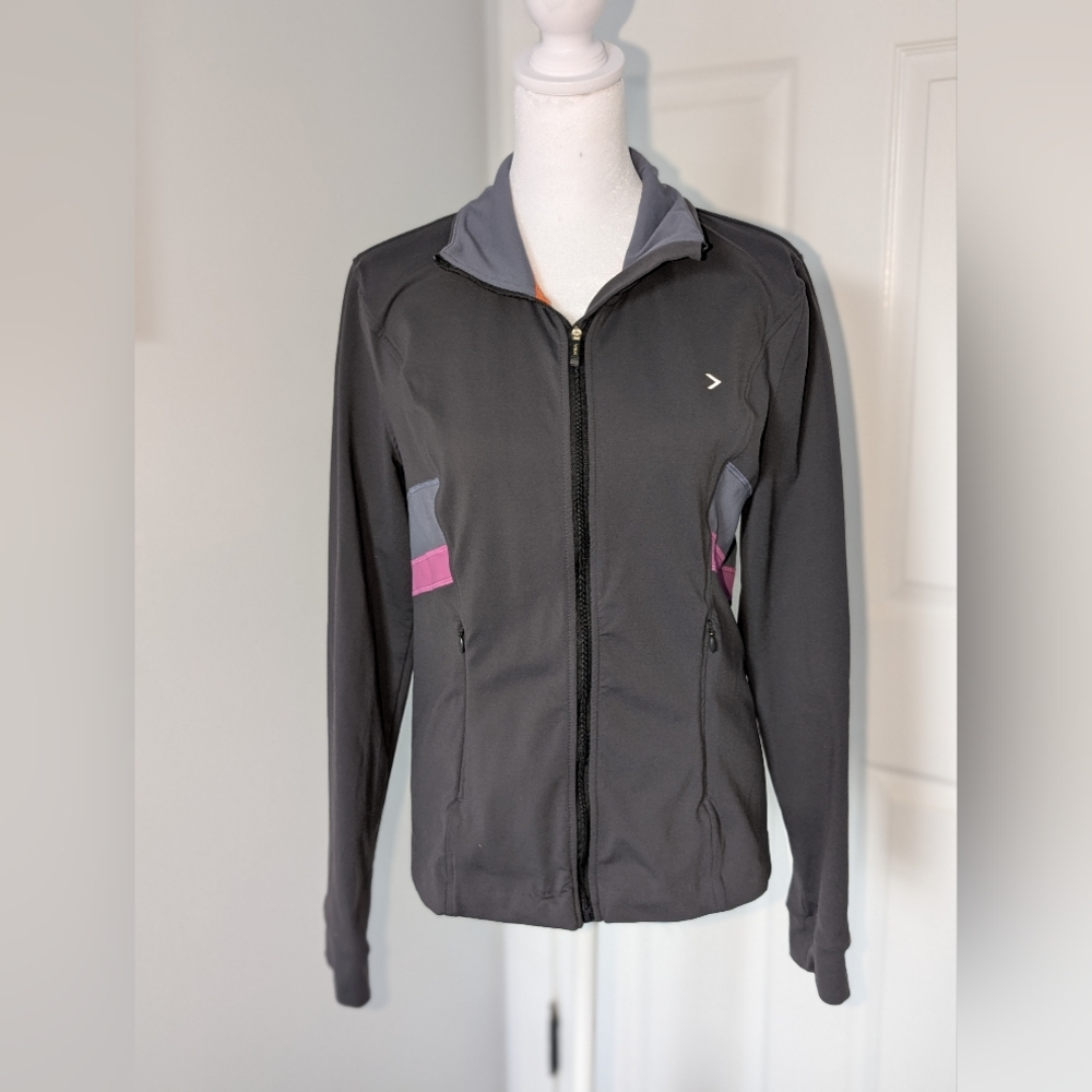 Victoria's Secret Black Zip-Up Active Jacket with Pink & Gray Accents